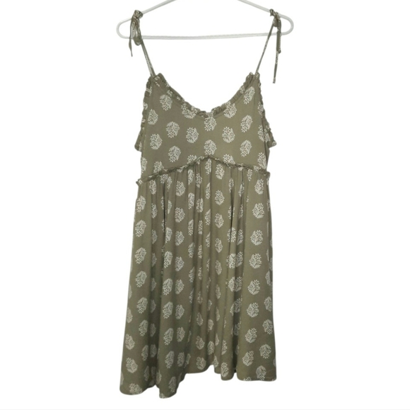Patrons of Peace Malibu Mini Dress Ruffles Tie Straps Sage Green Womens Size M - Picture 9 of 13